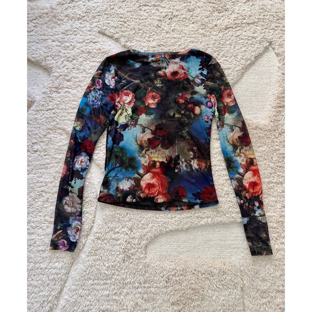 Almost Famous Floral Mesh Top Long Sleeve Renaissance Oil Painting Gothic Y2K